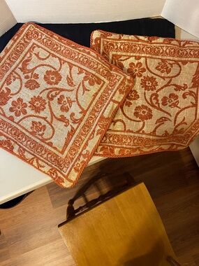 Orange Floral Jacquard Accent Pillow Pair - Unbranded